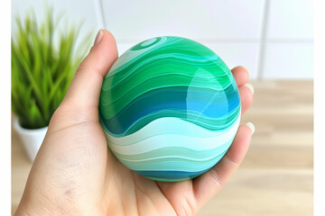 hand holding a gemstone sphere. Generative AI.