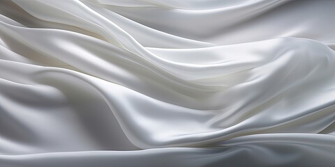Fototapeta premium Silky white cloth with creased folds gently waving.