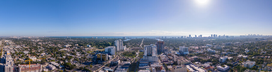 Fototapeta na wymiar Aerial panorama Downtown Hollywood Florida January 2024