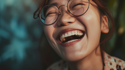 close up asian woman laughing