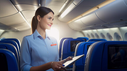 Airline Safety: Female Flight Attendant Demonstrating Safety