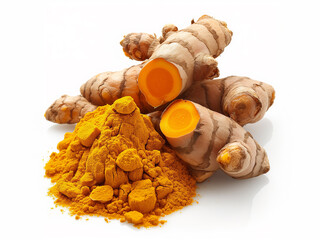 Turmeric spice close up isolated on white background 