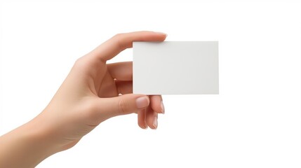 Hand holding blank business card isolated on white.