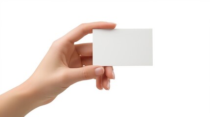 Obraz premium Hand holding blank business card isolated on white.