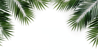 Fototapeta na wymiar Vibrant palm leaves on a white backdrop, showcasing the lushness of a tropical paradise.