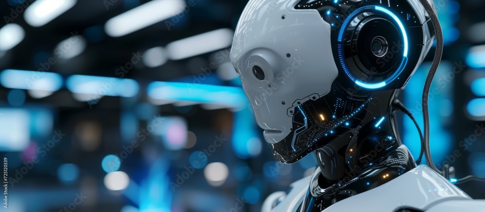 Poster interact with an advanced ai chatbot that uses smart technology to generate responses through comman