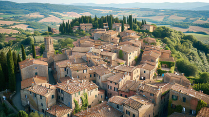 Fototapeta na wymiar Medieval village of Radicofani viewed from above.