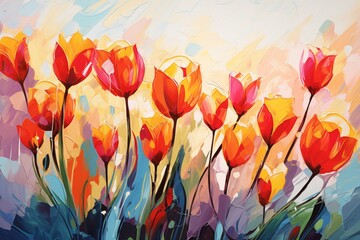 background image of tulips painted with paint
