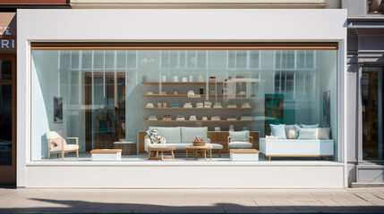Mockup. Shop Window Display: White-Framed