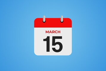 15 March calendar icon on blue background. Flat design. 