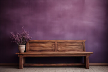 Rustic wood bench against wall with copy space