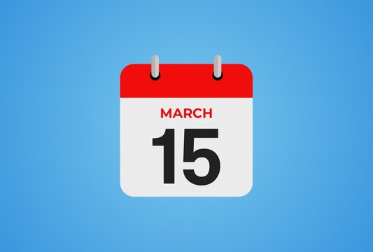 15 March calendar icon on blue background. Flat design. 