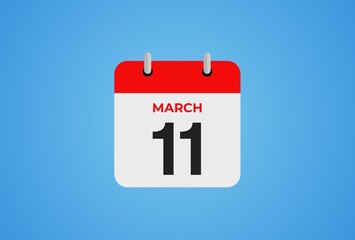 11 March calendar icon on blue background. Flat design
