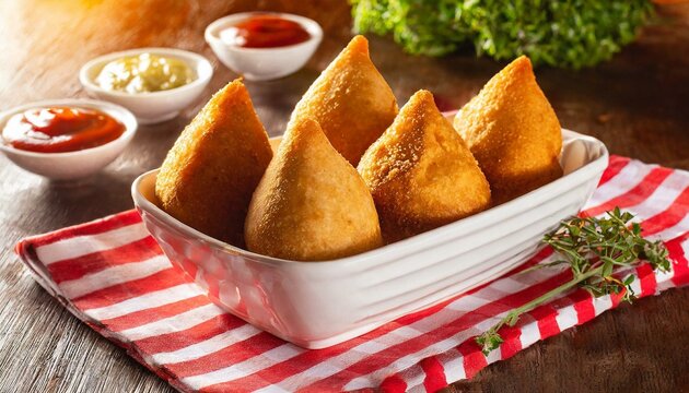 Coxinha de Frango ( Brazilian chicken croquette ). Comida Brasileira. Salgado Brasileiro. Lanche.