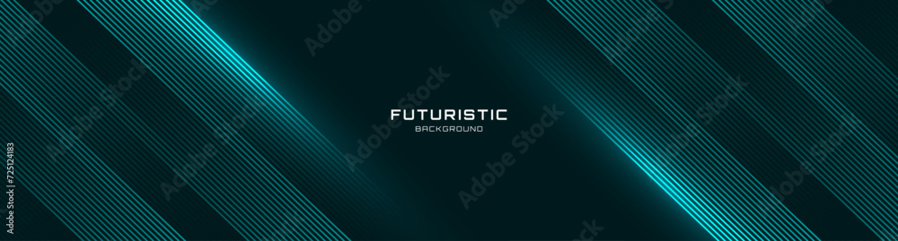 Poster 3d green techno abstract background overlap layer on dark space with glowing lines shape decoration.