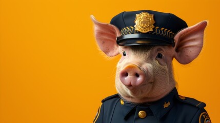 Officer Pig in Police Uniform - obrazy, fototapety, plakaty