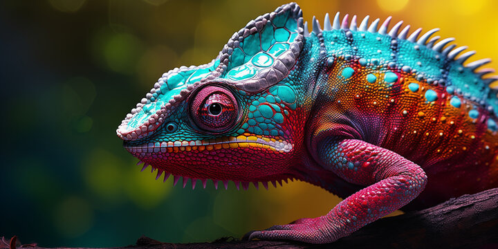 colored chameleon close up