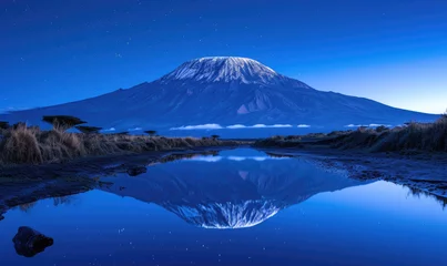 Crédence de cuisine en verre imprimé Bleu foncé Snow on top of Mount Kilimanjaro at night