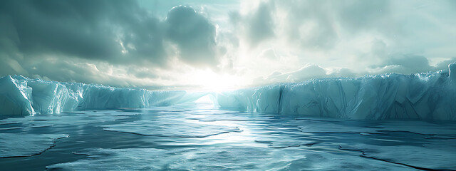 the scene shows a slit of ice on top of the frozen se - obrazy, fototapety, plakaty