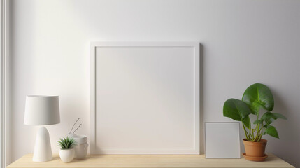 Mockup. White Photo Frame in Modern Apartment