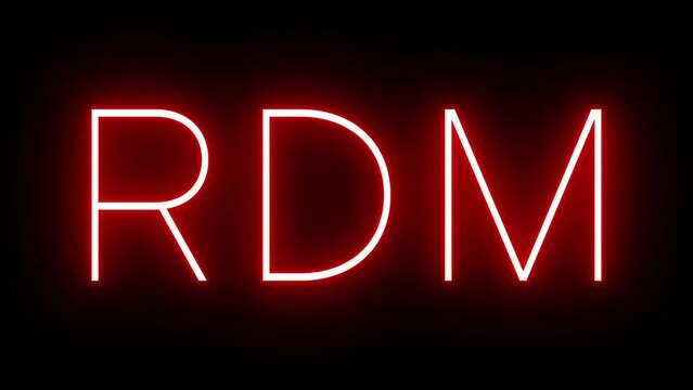 Red retro neon sign with the three-letter identifier for RDM Redmond Airport