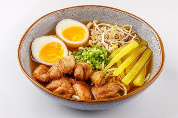 Miso ramen with pork on a white background studio food photo 2