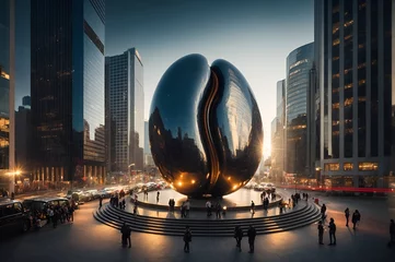  a giant coffee bean statue in the midst of a city © Meeza