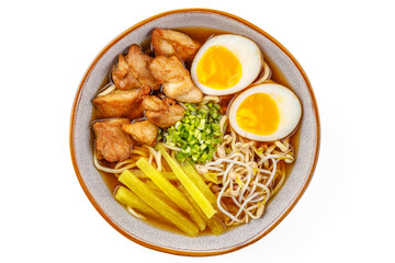 Miso ramen with pork on a white background studio food photo 3