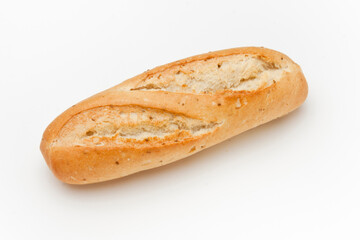 loaf of bread with seeds on white background, small size