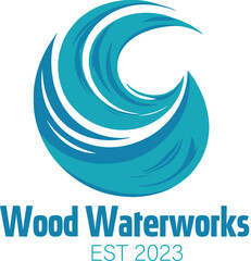 wood water work logo, woodworking emblem, water-related design, modern carpentry branding, craftsmanship icon, wooden construction logo, aquatic woodworking emblem,