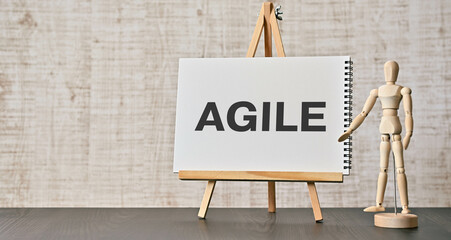 There is word card with the word AGILE. It is as an eye-catching image.