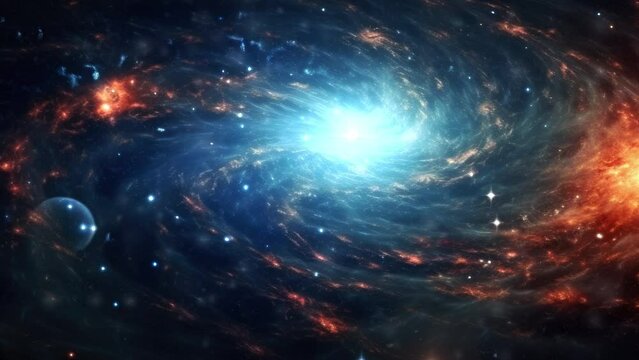 Rotating spiral galaxy. animation of flying through glowing nebulae, clouds and stars field. stellar nebula. galaxy in deep space. deep space exploration