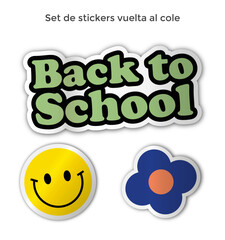 Set de Stickers Back to School estilo retro, calcomanía, calco, pegatinas.