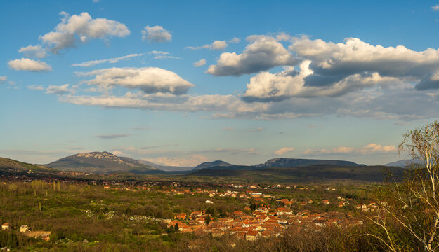 The old mountain village stretches below the Mountain, viewed from the Cegar Locality, which is located near the City of Nis.
