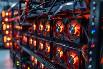 A cryptocurrency mining rig with multiple gpus and cooling fans