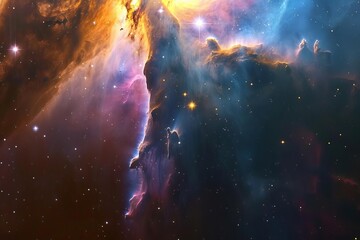 A cosmic waterfall flowing from a nebula Cascading starlight and gas into the void of space