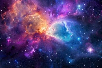 A vibrant nebula with swirling colors and a distant star shining brightly