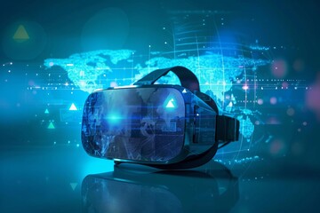 A virtual reality headset with a digital world projection
