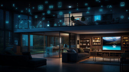 Digital Comfort: interior of contemporary smart home, highlighting convenience and technology