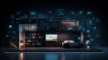 Fototapeta premium Iconic Control: stylish living area with digital smart home system at your fingertips