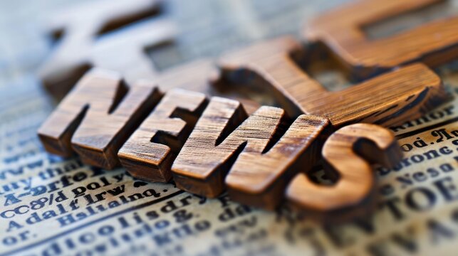 News Spelled With Wooden Letters on Top of a Newspaper. Generative AI