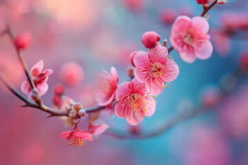 Blooming fruit tree. Background with selective focus and copy space