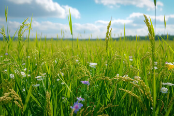 Spring meadow. Background with selective focus and copy space