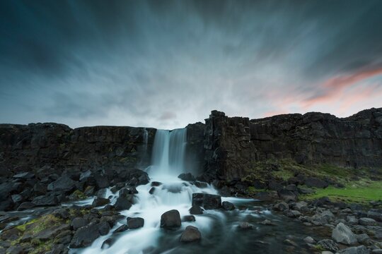 Oexararfoss waterfall, Oexara River, Pingvellir or Thingvellir or Pingvellir, Rift Valley, National Park, Iceland, Europe