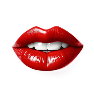 Red beautiful seductive lips isolated on white background. High quality