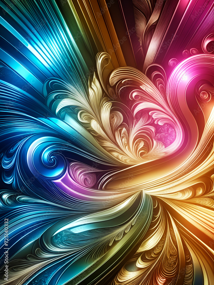 Wall mural abstract flower texture computer wallpaper and background with waves and curves in vivid colors. art