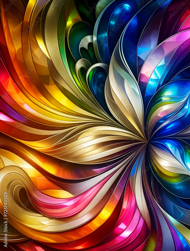 Wall mural abstract flower texture computer wallpaper and background with waves and curves in vivid colors. art