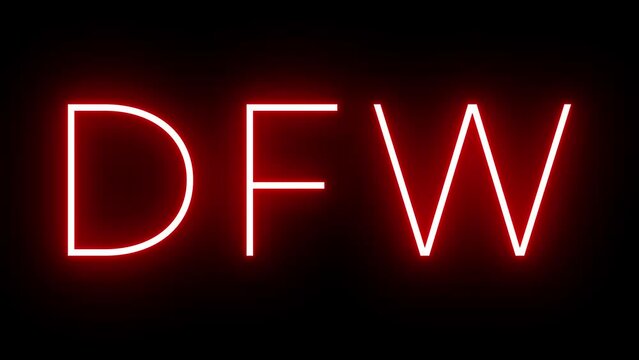 Red retro neon sign with the three-letter identifier for DFW Dallas Fort Worth International Airport