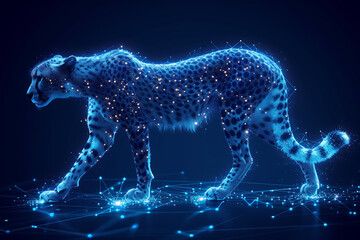 Cheetah, Digital wireframe polygon illustration. line and dots technology	