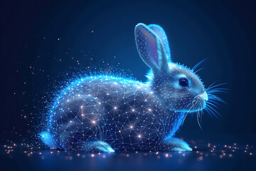 rabbit. Digital wireframe polygon illustration. line and dots technology  . Eastern rabbit. - obrazy, fototapety, plakaty